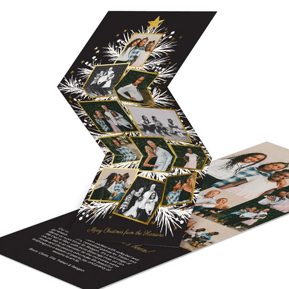 zigzag Christmas card with photo collages and gold accents