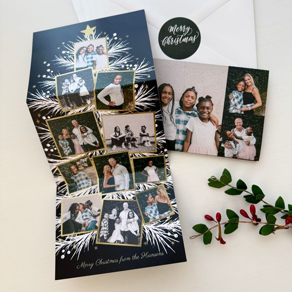 collage Christmas card with photo placeholders and printed text