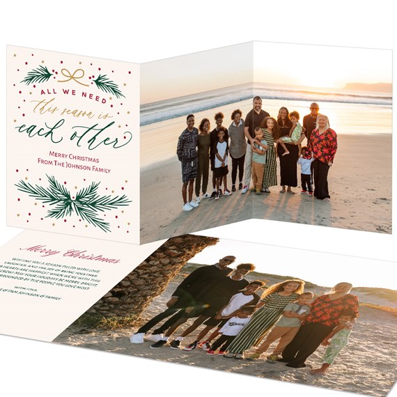 Christmas card with decorative elements and photo area