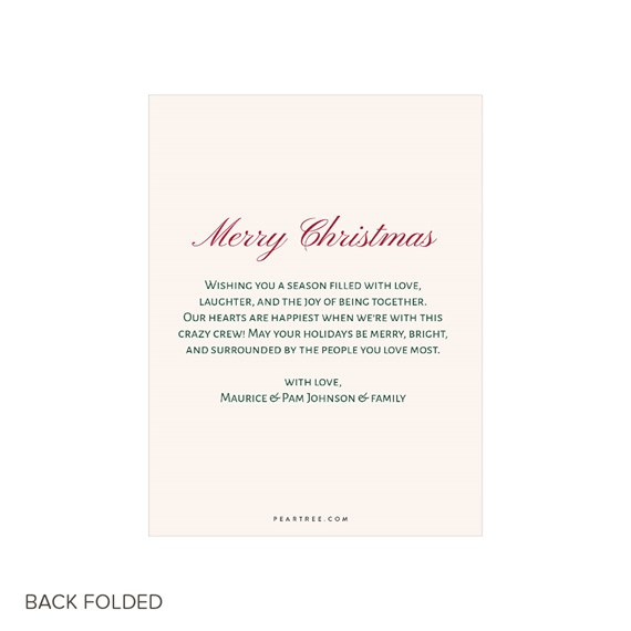 Christmas card with text 'Merry Christmas' in red and message in black