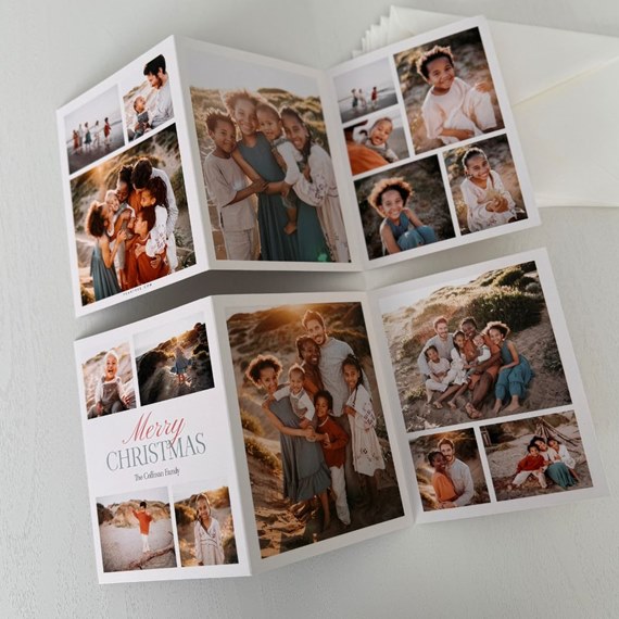 Christmas card with photo placeholders, customizable text area