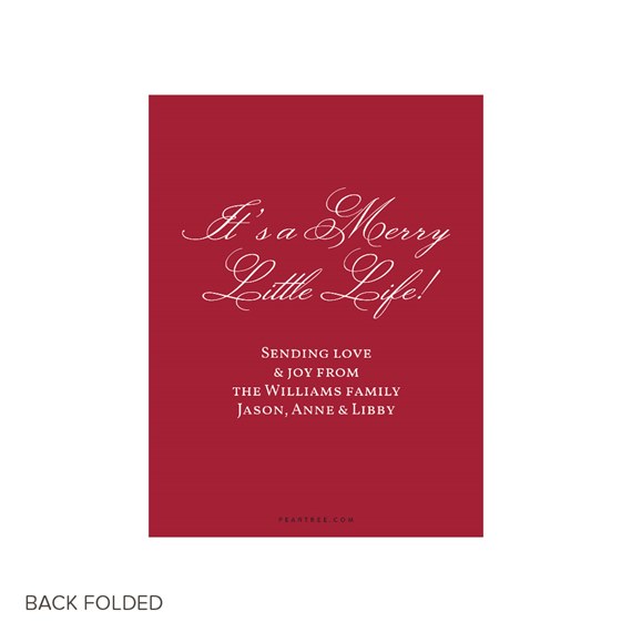 red Christmas card with white text