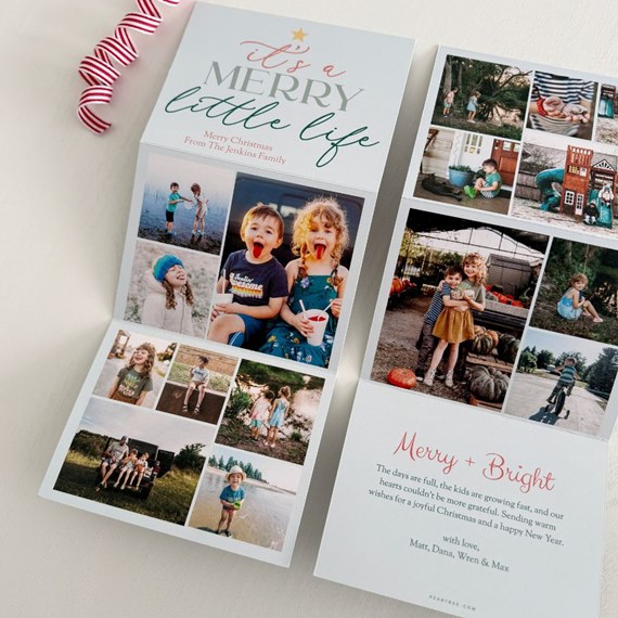 Christmas card with photo placeholders and customizable text area