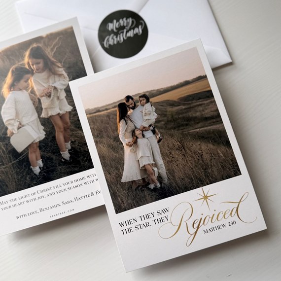 Christmas card with photo placeholder and gold text