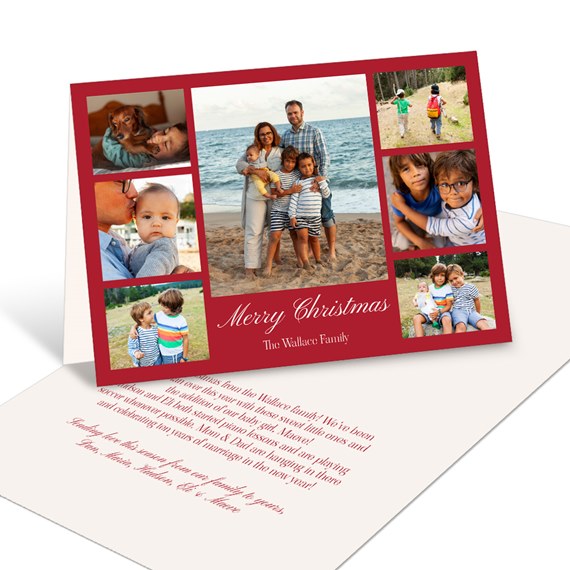 collage Christmas card with photo placeholders and red border
