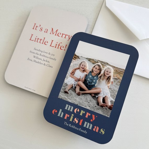 Christmas card with photo area and colorful text