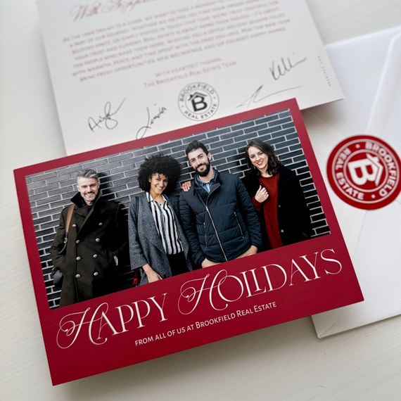 holiday card with photo placeholder and text