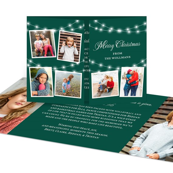 Christmas card with photo placeholders and string lights
