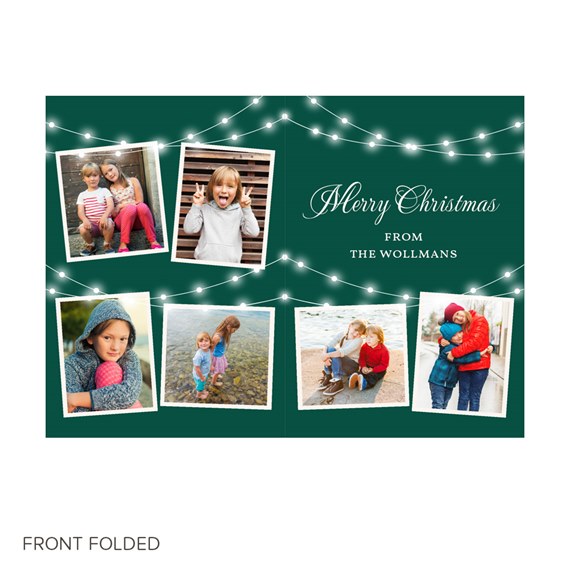 Christmas card with photo placeholders and string lights