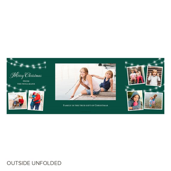 Christmas card with photo placeholders and glowing lights