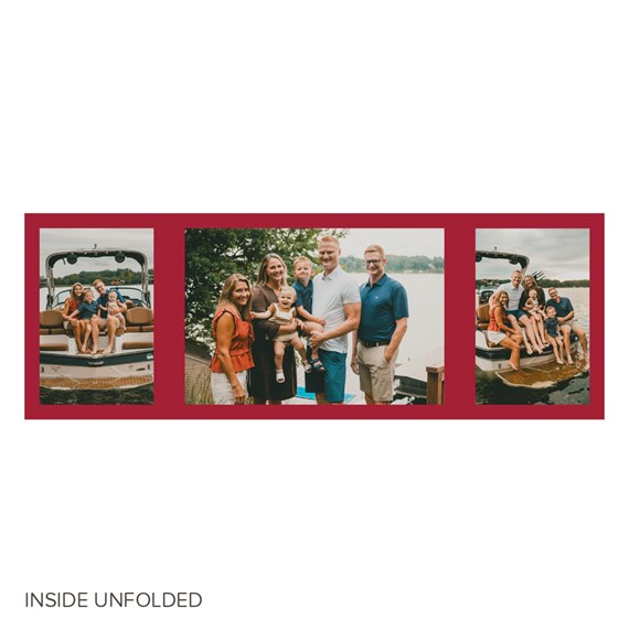 three photo placeholders with red background