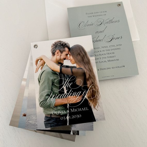 wedding invitation with photo placeholder and decorative text