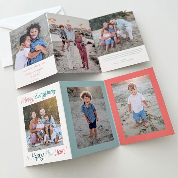 folded card with photo placeholders and text