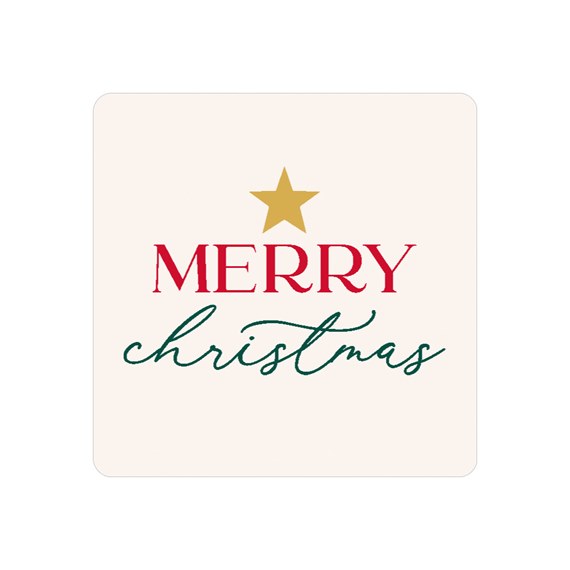 envelope seal with festive text and star design