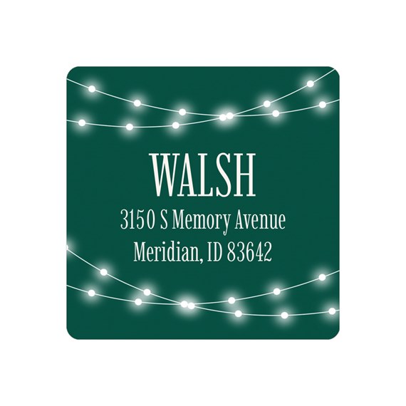 address label with string lights and customizable text area