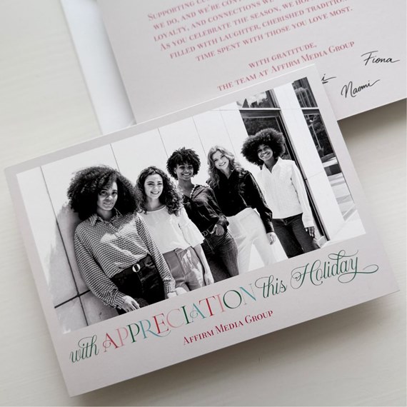 holiday card with photo placeholder and decorative text