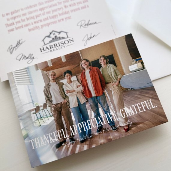 holiday card with photo area and text
