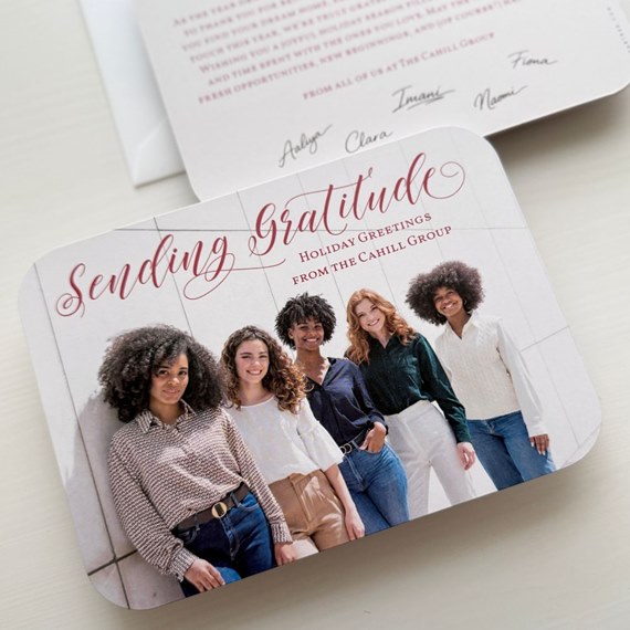 holiday card with photo placeholder and decorative text