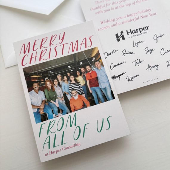 holiday card with photo area, customizable text area