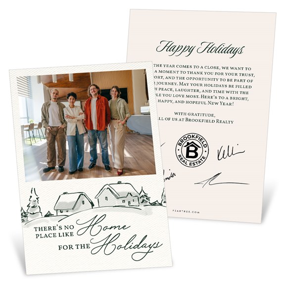 holiday card with photo placeholder and decorative text
