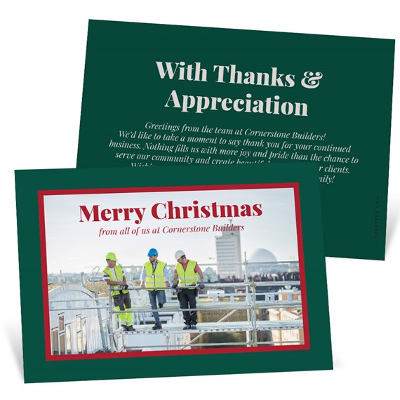 holiday card with photo area and appreciation text