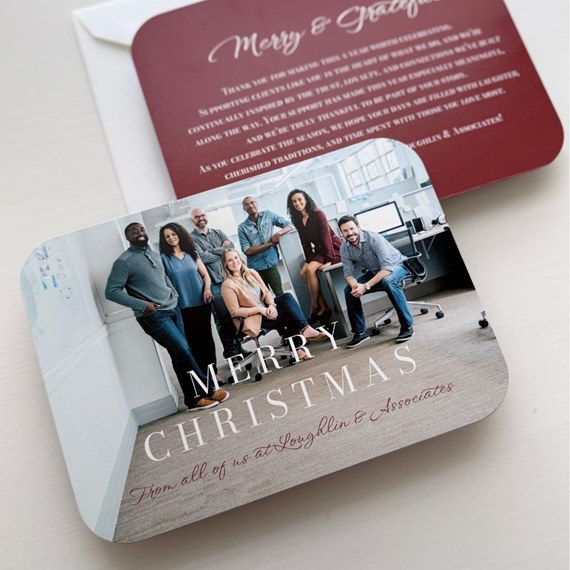 holiday card with photo area and text