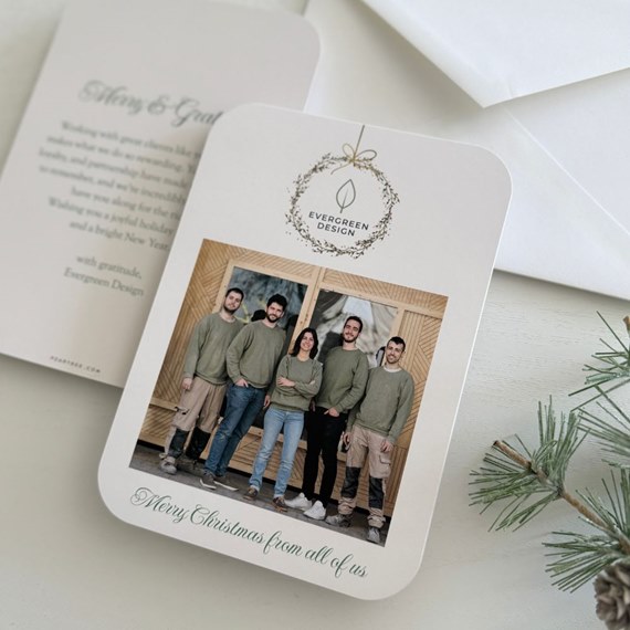 holiday card with photo area and wreath design