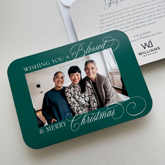 holiday card with photo area and decorative text
