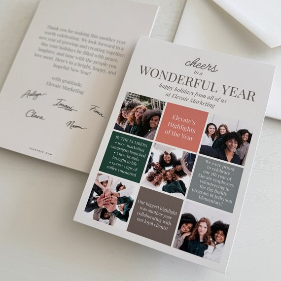 holiday card with photo collage and text areas