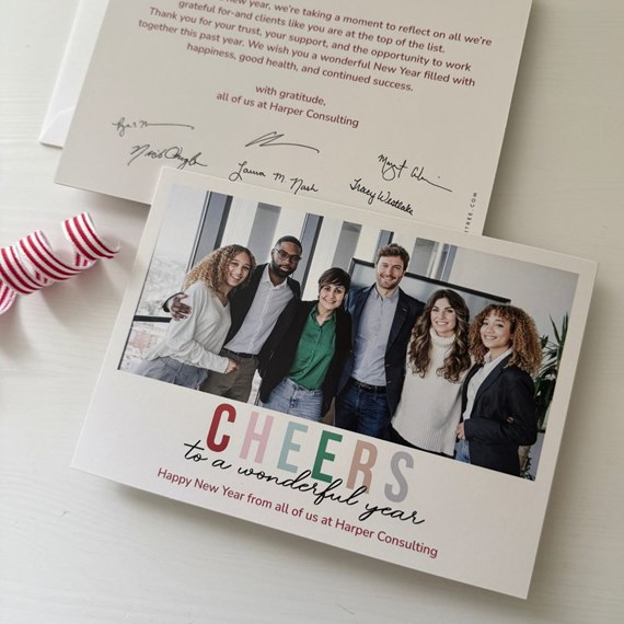 holiday card with photo placeholder and colorful text