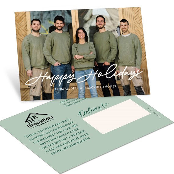 holiday postcard with group photo, customizable text area