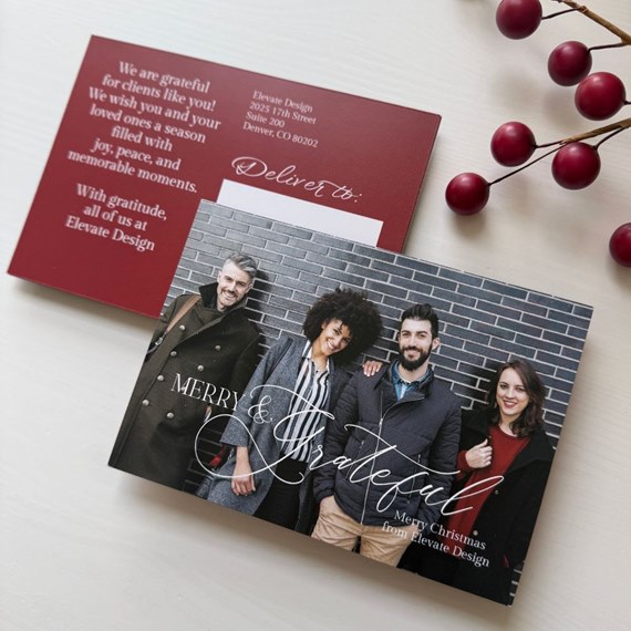 holiday postcard design with photo area and text