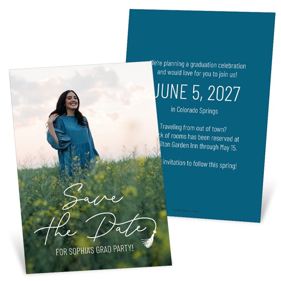 graduation save-the-date card with photo area