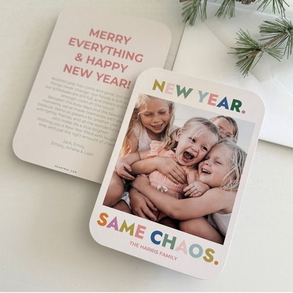 new year card with photo area and colorful text