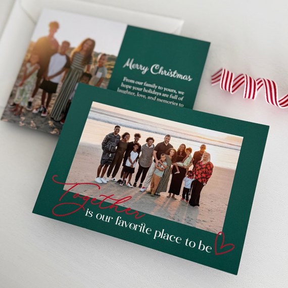 holiday card with photo placeholder and festive text