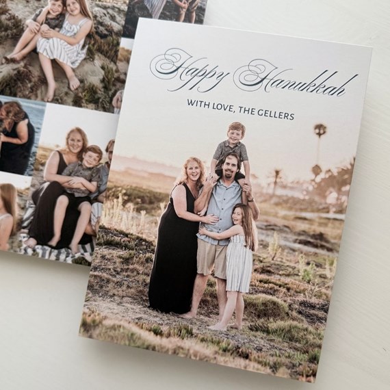 Hanukkah card with photo area and script text