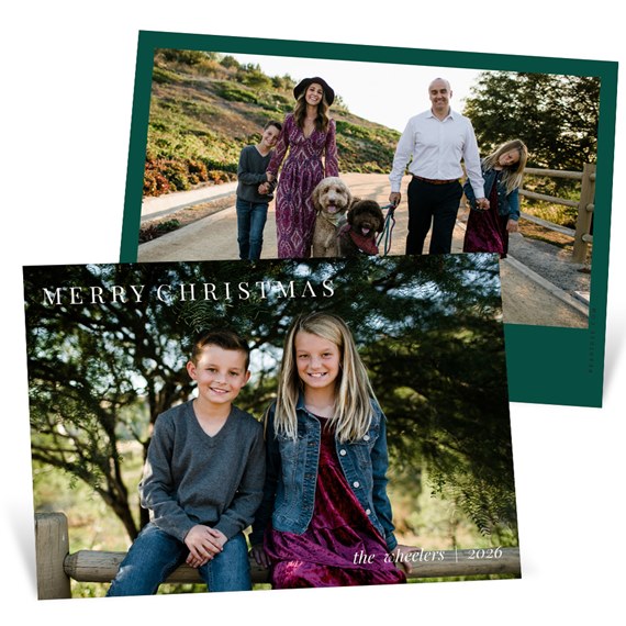 double-sided christmas card with family photos and text