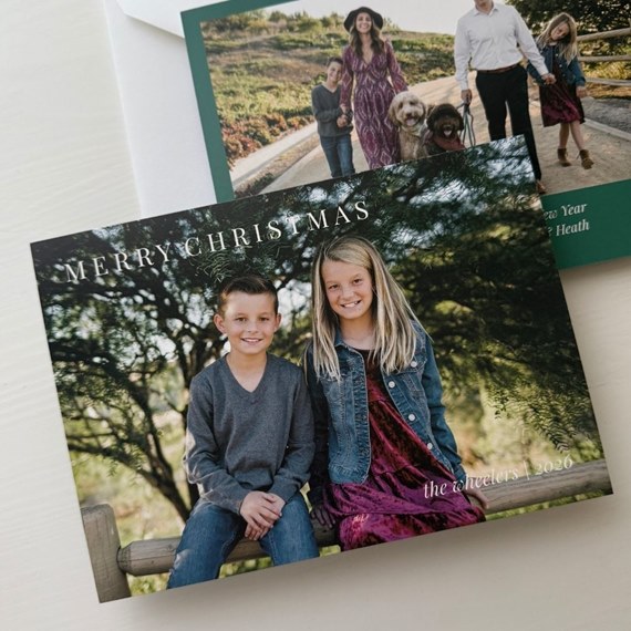 photo area with family portrait, card design with text
