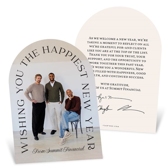New Year card with photo placeholder and greeting text