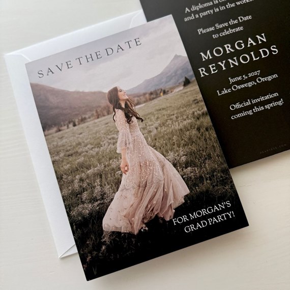 save the date card with photo area and text