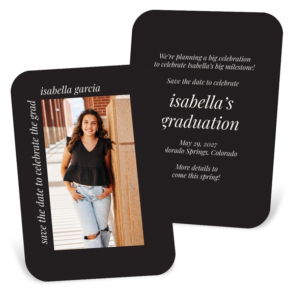 graduation save-the-date card with photo area