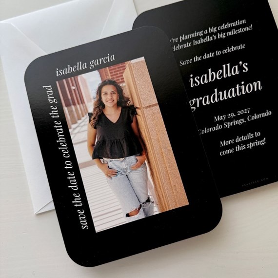 graduation save-the-date card with photo area