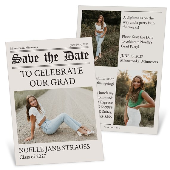 save the date card with photo placeholders and text areas