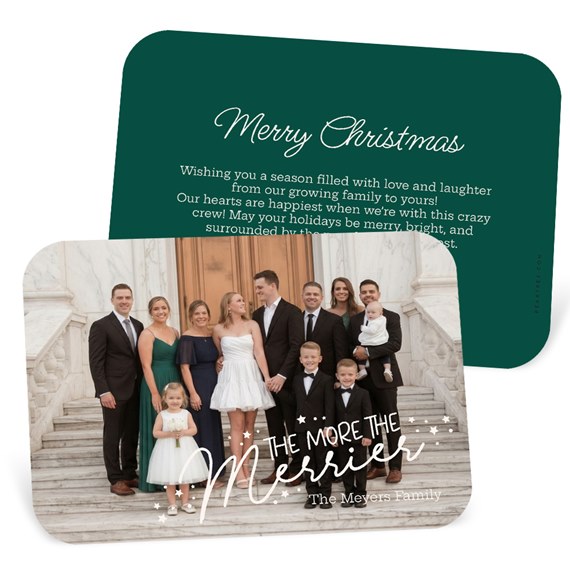 holiday card with family photo area and green background