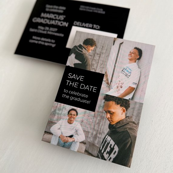 graduation save the date postcard with photo collage