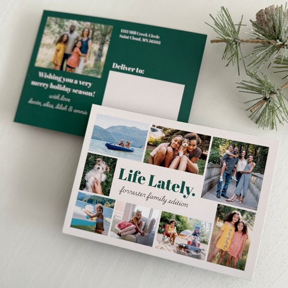 collage postcard with customizable text area and photo placeholders