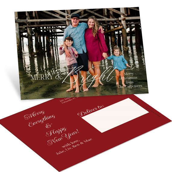 postcard with photo area, red back, holiday greeting