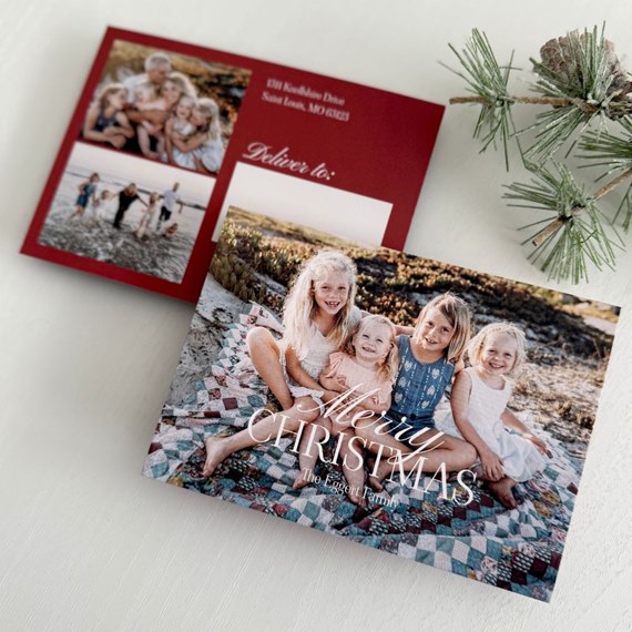 Christmas postcard with photo area and text