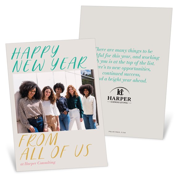 New Year card with photo placeholder and decorative text