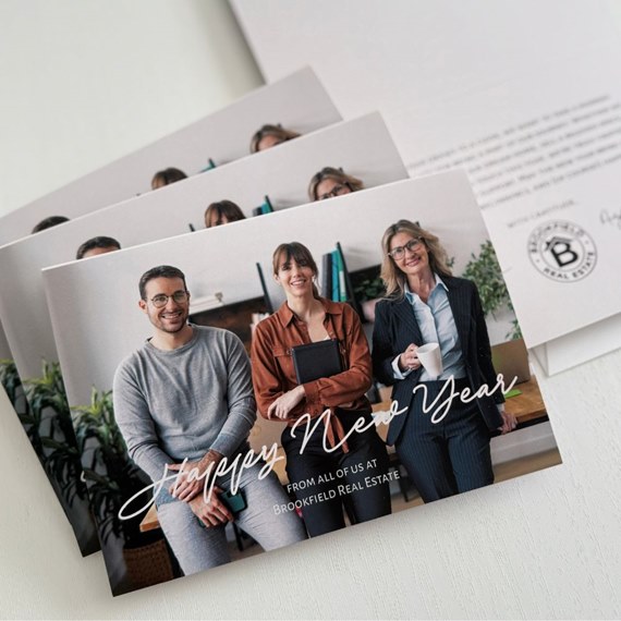 New Year card with photo placeholder and script text